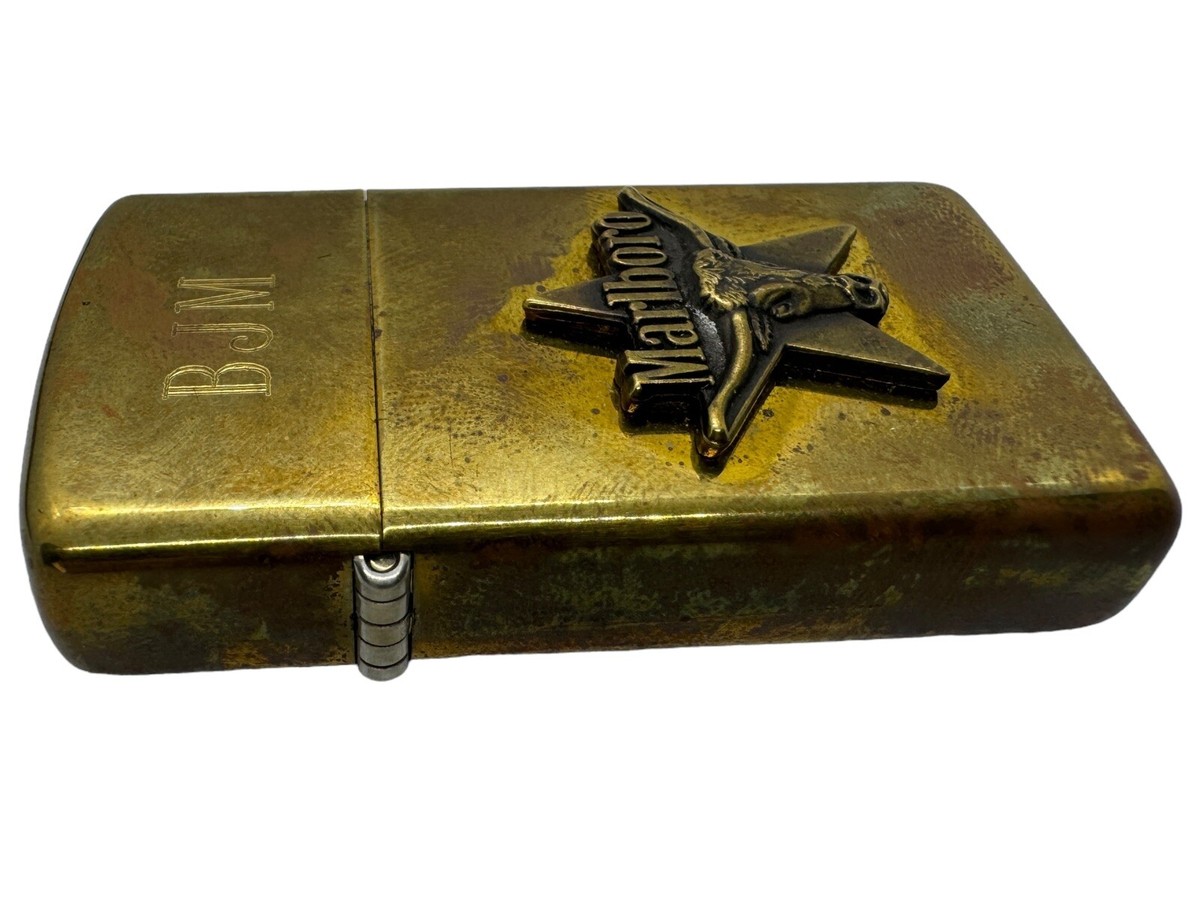 Vintage Marlboro Longhorn Bull Star VII Brass Slim Zippo