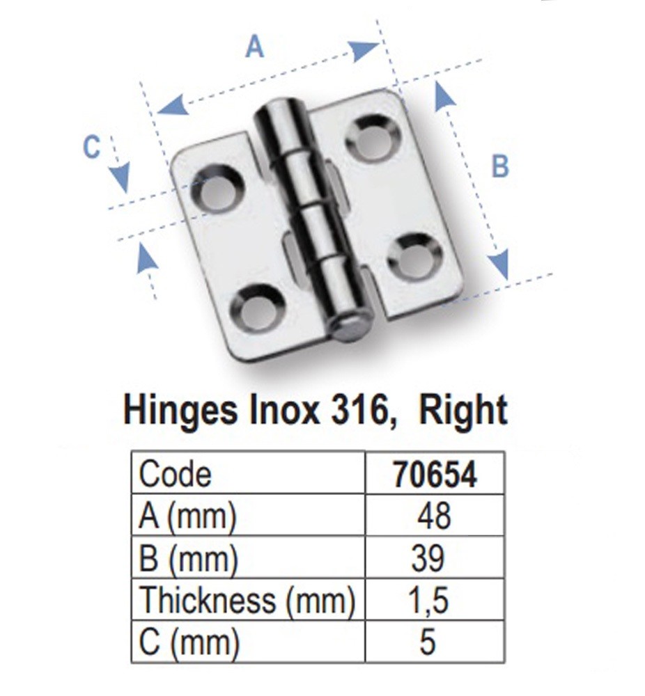 Pair Marine Stainless Steel Hinge 48 x 37mm Boat Cabin Rv Motor home