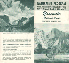 1953 YOSEMITE NATIONAL PARK vtg schedule pamphlet NATURALIST PROGRAM California