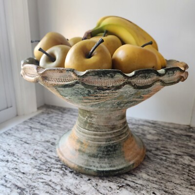 Large Terra Cotta Footed Pedestal Designer Fruit Bowl Handmade