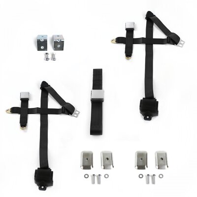 Jeep Cherokee 1974 - 1983 Airplane 3pt Black Retractable Bench Seat Belt Kit w/ 