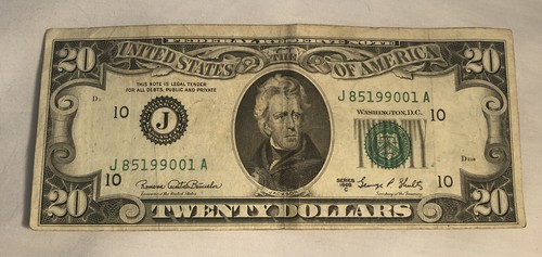 1969 C 20 Dollar Bill Kansas City