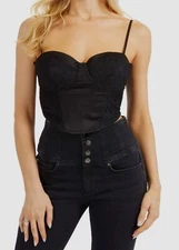 Guess Women's Black Kessa Sweetheart Bustier-Lace Trim Top Size XL