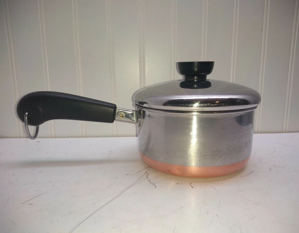 Revere Ware 1 Qt Saucepan Copper Clad Stainless Butter Pot Warmer Frying Pan Lid - Image 2 of 4