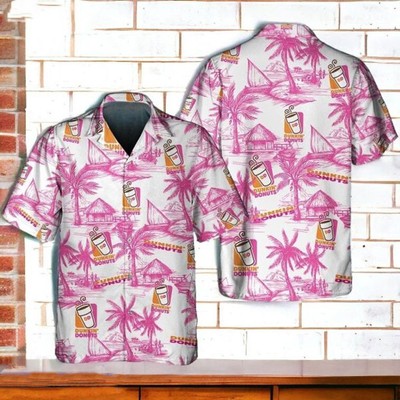 Dunkin Donuts Tropical Flower Aloha Hawaiian Shirt, Summer Beach Hawaiian Shirt