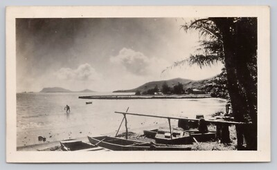 1940's Hawaiian Velox Photos Man Net Casting Beautiful Hawaii Scenery K134