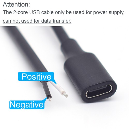6pcs 1M/3.3FT USB C Type C Female Jack 2 wire Bare Pigtail Cable 22AWG Black - 第 6/7 張圖片