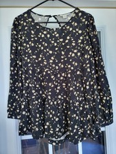 American Eagle Black Ditsy Floral Tiered Babydoll Blouse Open Back Mini Dress S