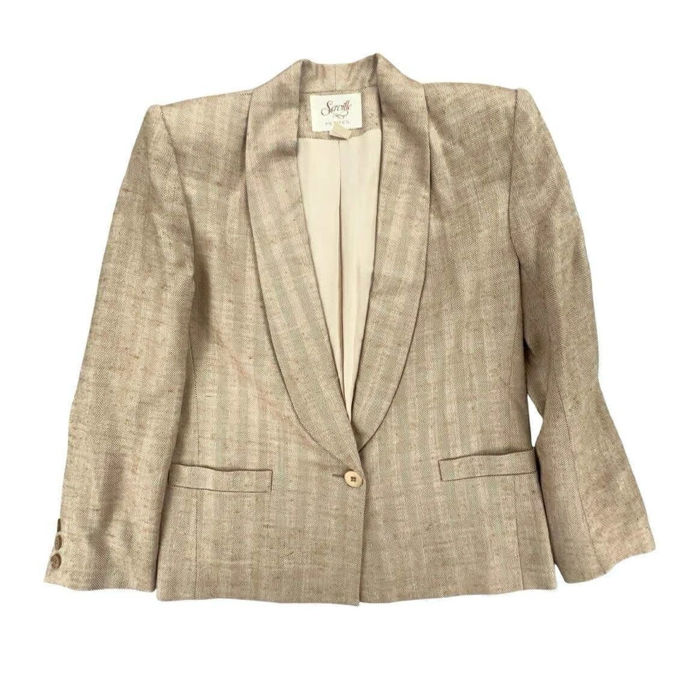 Conjunto de traje falda vintage Saville Petites beige espiga carrera blazer 8 Foto 2 de 4