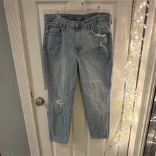 Old Navy Women  s High Rise OG Straight Jeans Light Wash Blue Distressed 16