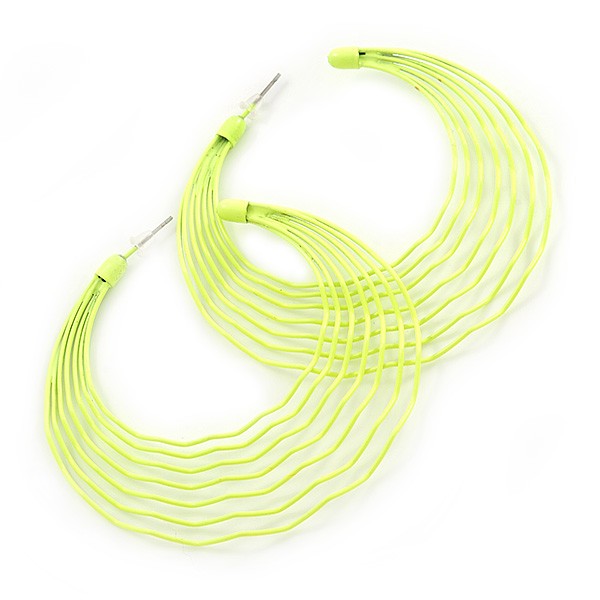 Neon Yellow Multi Layered Hoop Earrings - 60mm Diameter