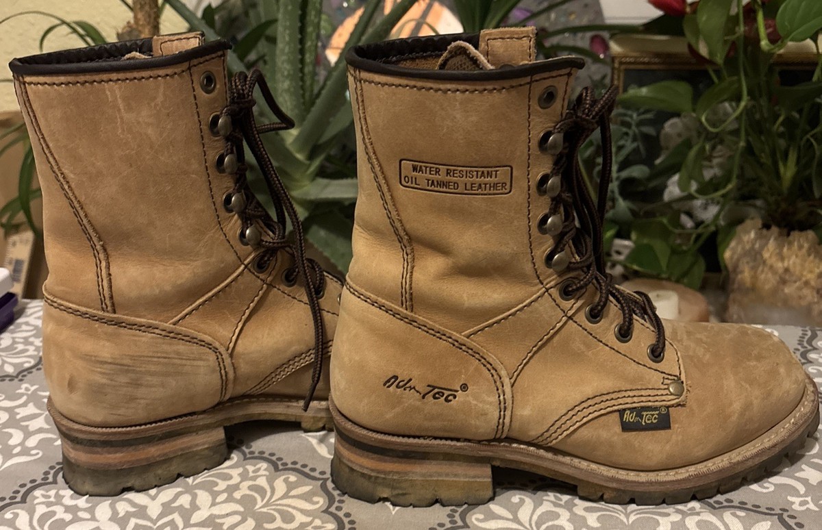 Ad-Tec Mens Logger Boots Tan Oil Tanned Leather Waster Resistant Sz 9 M Soft Toe Amazon.com: Ad Tec 9in Super Logger Leather Work Boots for  main image 3