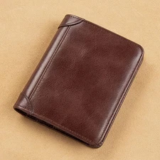 Vintage Leather Mens Slim Trifold Wallet RFID Blocking Credit Card Holder Wallet