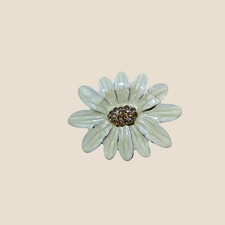 Vintage Daisy Brooch Enamel Flower Pin White Amber Rhinestone Center Retro