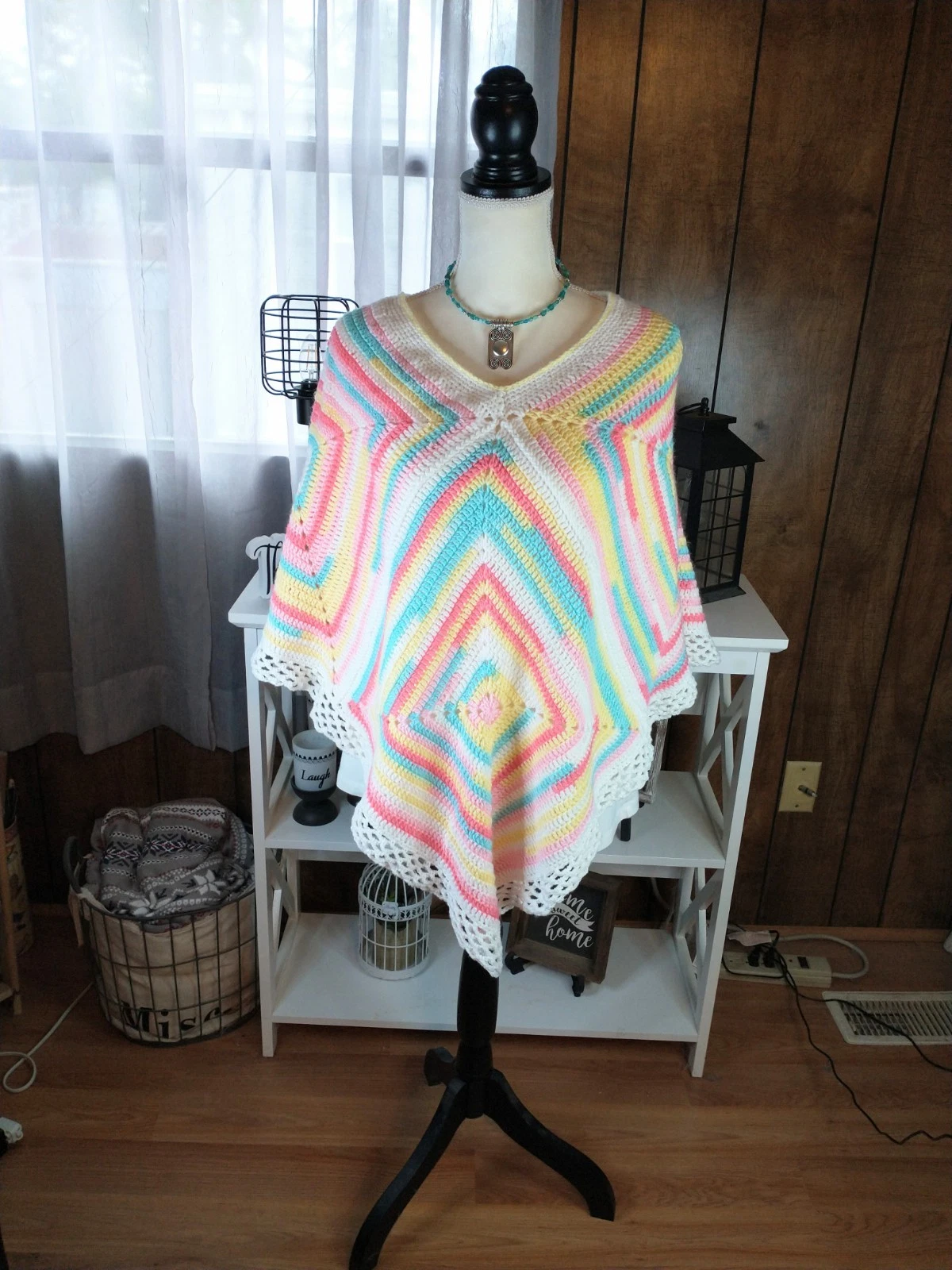 Hand Crocheted Granny Square Poncho,Soft Acrylic Yarn, Spring-Summer Poncho
Opens in a new window or