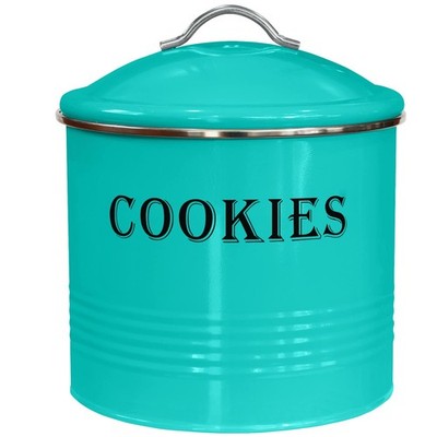 Turquoise Cookie Tin Jar with Lid Airtight Large Kitchen Counter Storage Gift