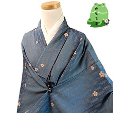 Kaerutei Kimono Blue Floral Synthetic Washable used Japan