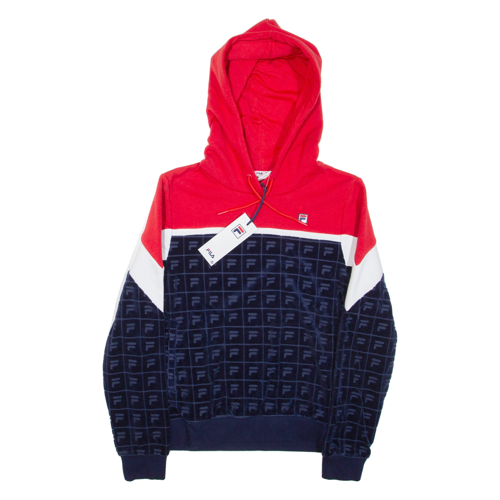 FILA Velour Colourblock Felpa con Cappuccio Uomo Rosso S