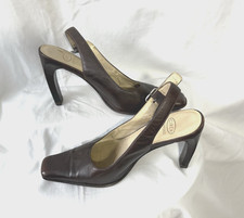 CIRCA JOAN&DAVID Women's 6M Dark Brown Leather Square Toe Slingback Heels