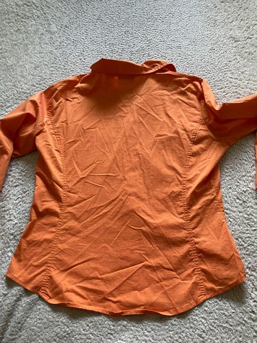 New York & Company City Stretch Women Long Sleeve Button-Up Shirt Orange Size L - Picture 8 of 8