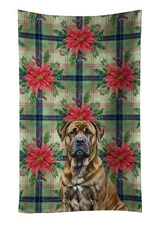 Brindle Boerboel Christmas Poinsettas Kitchen Towel WDK8520KTWL
