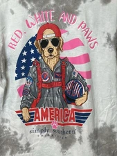 Simply Southern Red White Paws American Tie Dye Tshirt Women’s Large