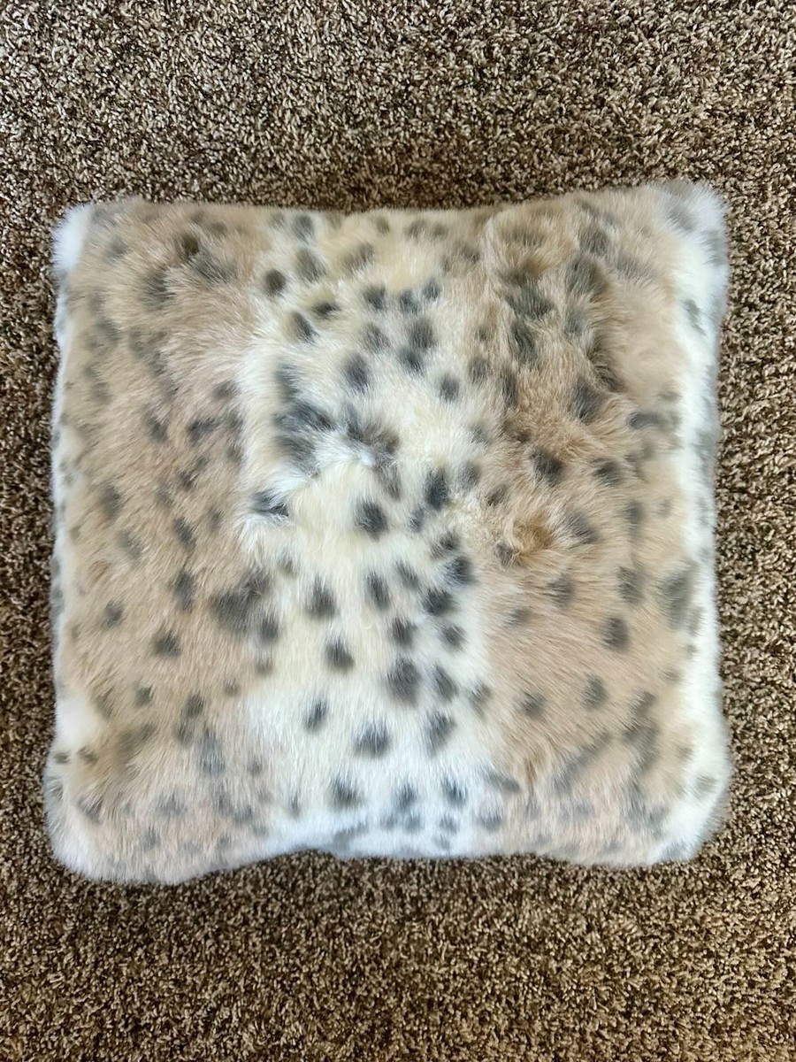 Pottery Barn PB Teen Gray and Tan Leopard Faux Fur Throw Pillow