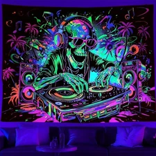 Blacklight UV Reactive Tapestry Trippy Neon Wall Hanging Glow in Dark Art Decor