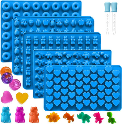 Sidosir 7Pcs Gummy Candy Molds, Gummy Bear/Dinosaur/Fruit/Donut/Hearts Molds