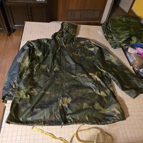 Vintage USGI Parka Wet Weather Jacket Men's Woodland Camo Rain Army See Measure