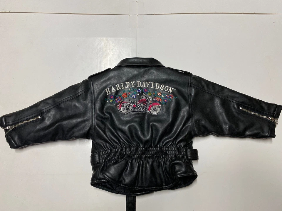 Harley Davidson Motorcycle Jacket Girls 24 Month Black Faux Leather Embroidered - Image 2 of 4