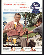 1950 PABST BLUE RIBBON BEER LARRY HUGHES WORLD'S TARGET ARCHERY CHAMP PRINT AD