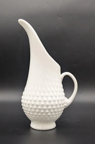 Vintage Hobnail Swung Milk Glass Handled Pitcher Jug Base Discoloration