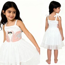 Abito Bambina Tutu Bianco con Fenicotteri Rosa Argento  Festa Compleanni TG 140