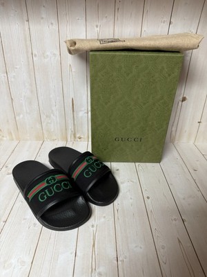 GUCCI 18SS STLIPE TAPE LOGO SANDALS サンダル Gucci Embroidered Stripe Logo Canvas Slide Sandals Black