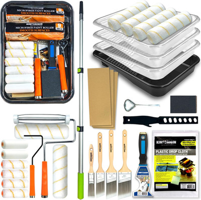 King Origin 31 Pcs Paint Roller Kit, 9'' & 4'' Paint Roller Extension Pole, Paint