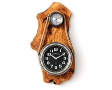 Olive Wood Nautical Barometer Wall Clock