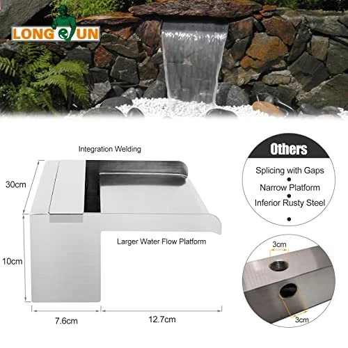 Waterfall Pool Fountain, 30cm Pond Waterfall Cascade, Stainless Steel - Image 3 of 4