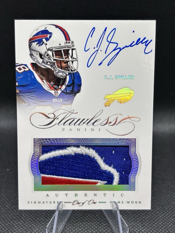 2014 Flawless Game Worn Bills Patch Auto C.J. Spiller 1/1 Buffalo Head