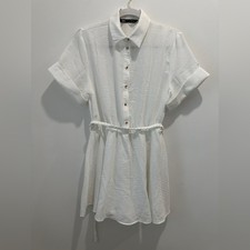 Zara Cream Collared Shirt dress with Button Detail and tie waist size small NEW