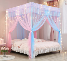 Rainbow Canopy Bed Curtains with Lights - Princess Bed Canopy for Girls - Bed Dr