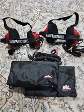 2 × Racing Electronics RE-58 Crew Headsets w/ Microphones & Cables – NASCAR Pit