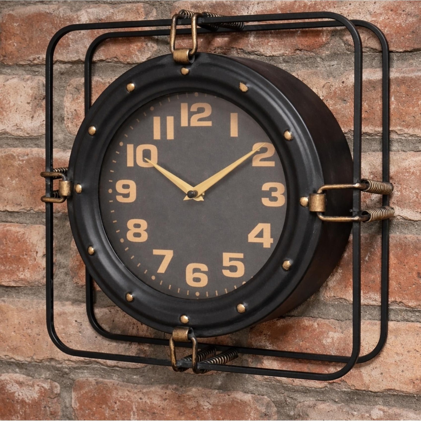 Industrial Wall Clock Black Metal Rustic Vintage Loft Style Battery Home Decor