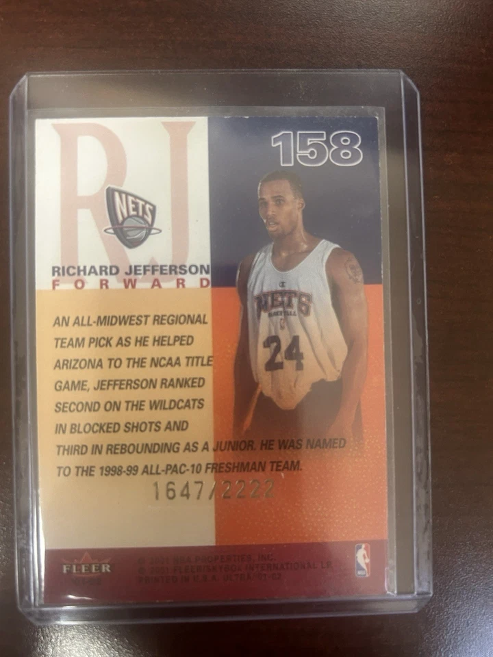 2001-02 Fleer Ultra дебютанты /2222 Ричард Джефферсон #158 дебютант RC - Изображение 2 из 2