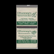 Matchbox Cover O'Lanney's Restaurants New York, NY