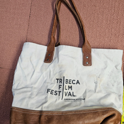 Stains* Tribeca Film Will Leather Goods Canvas Tote Bag Cream Adler USA U9c - Picture 5 of 10