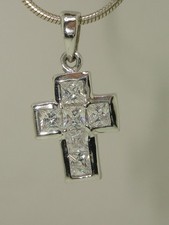 LOVELY STERLING SILVER PRINCESS CUT CZ'S CROSS NECKLACE 