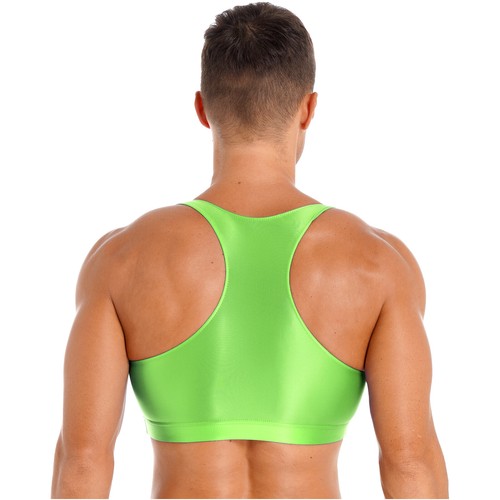 Men's Glossy Sleeveless Muscle Sports Bra Gym Fitness Shirt Vest Crop Top - Picture 93 of 215