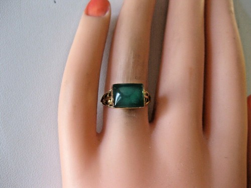 ANTIQUE 10K YELLOW GOLD FILIGREE RING with NATURAL CHRYSOPRISE - Picture 2 of 4