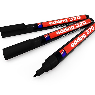 Edding 370 Permanent Marker Pen 1mm Bullet Tip Black Pack of 3